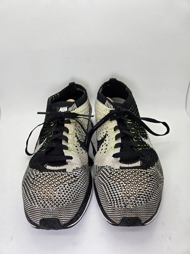 Nike Flyknit Racer Shoes Men's 5 Black White Volt Running Athletic Gym Sneakers - Picture 2 of 8