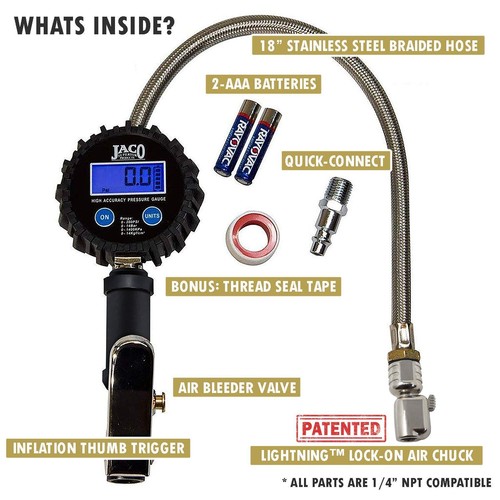 JACO Digital Tire Inflator 200 PSI Gauge - Pro Accurate LCD Auto Shut Off - Picture 6 of 8