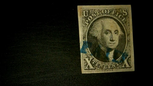 U S Stamps Scott 2 ten cent Washington VF blue PAID cancel cv 1000.00