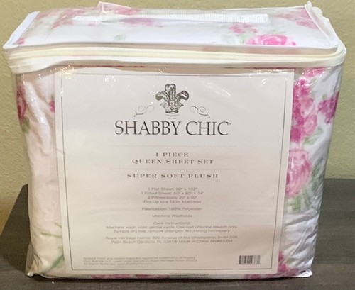 Shabby Chic Rachel Ashwell rosa Rosen Blumen super weich Plüsch 3p QUEEN Lakenset - Bild 3 von 3