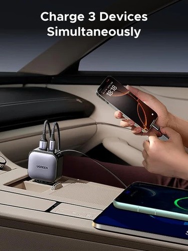 UGREEN 60W Nexode Car Charger Retractable Cable USB-C QC PD 3.0 For iPhone Mac - Picture 3 of 9