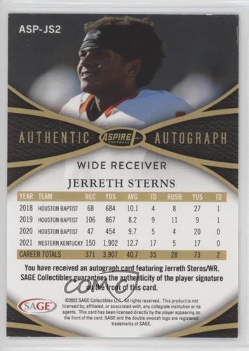 2022 Sage Aspire Gold /10 Jerreth Sterns #ASP-JS2 Auto - Picture 2 of 3