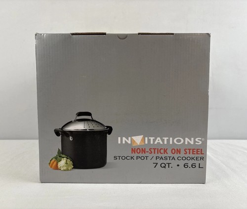 Invitations Non Stick On Steel Stock Pot 7 Qts With Draining Lid NEW In Box - Picture 5 of 7
