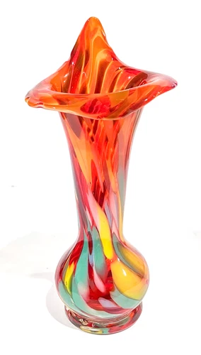 Vintage JACK IN THE PULPIT Murano Style Bud VASE Handblown Glass SWIRL Decor Art