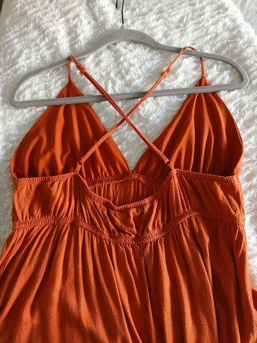 Rost Leinenmischung Maxikleid XL Träger Boho Landhaus Prärie Strand Bauernfee - Bild 5 von 8