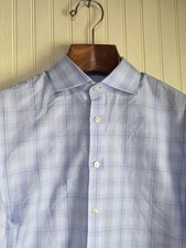 Charles Tyrwhitt Shirt Mens 16.5 Slim Fit Blue Plaid Long Sleeve Button Up 42cm