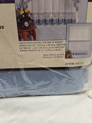 Vintage Country Lane Tier Curtain Set Blue 60 X 36L #7131 - Picture 3 of 9
