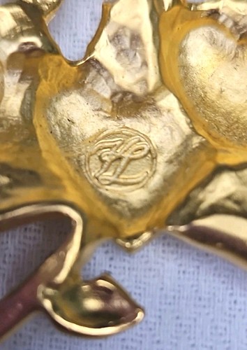 Karl Lagerfeld Rare Vintage Brooch Signed Crossed Torches Flaming Gold Plated - Picture 5 of 7