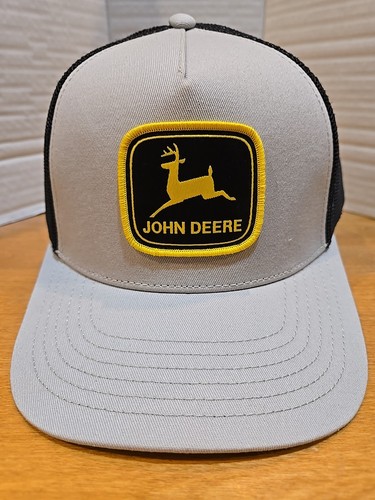 John Deere Logo Patch Snapback Trucker Hat/Cap Gray & Black Inner Graphic Print - Picture 5 of 7