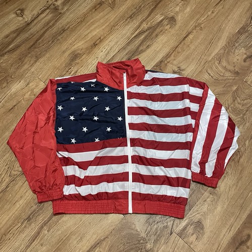 Argee Sports American Flag Windbreaker Jacke Herren XL Vintage Patriotic Coat