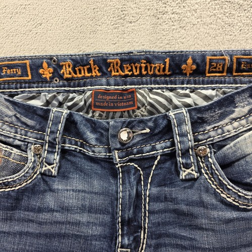 Rock Revival Jeans Womens 28 Blue Easy Boot Ferry Distressed Embroidered Pockets - Picture 7 of 13