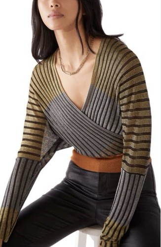 Nuevo con etiquetas Top Free People Pluto Imitación Envolvente S Manga Dolman Metálica Club Excedente Fecha - Imagen 7 de 7