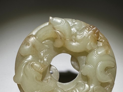 Rare Han Dy Old Jade Carved Dragon Phoenix Double-faced "Bi" Pendant L 5.0 cm - Picture 4 of 24