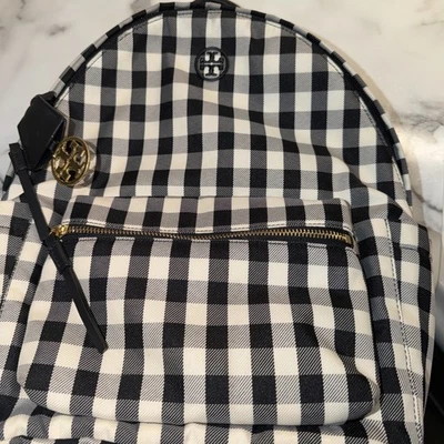 Authentic Tory Burch Ella Navy Check Checked Plaid Nylon Backpack - Image 1 of 4