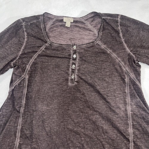 LOGO Lori Goldstein M 100% Baumwolle Tunika mit Taschen Henley Boho Burnout - Bild 2 von 13