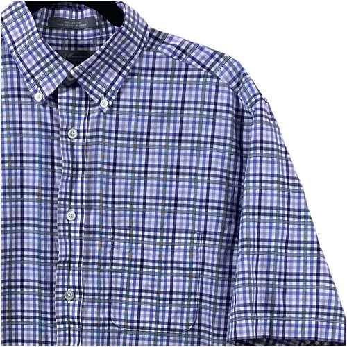 Daniel Cremieux Signature Mens Button Up Shirt Size M Short Sleeve Purple Plaid - Picture 1 of 8