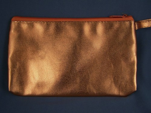 Orange metallic faux leather zip top coin purse makeup bag pouch 7.75" wide - Picture 2 of 4