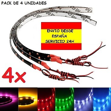 PACK DE 4 TIRA TIRAS LED 30 CENTIMETROS AUTOADHESIVAS COCHE MOTO 12V COLORES