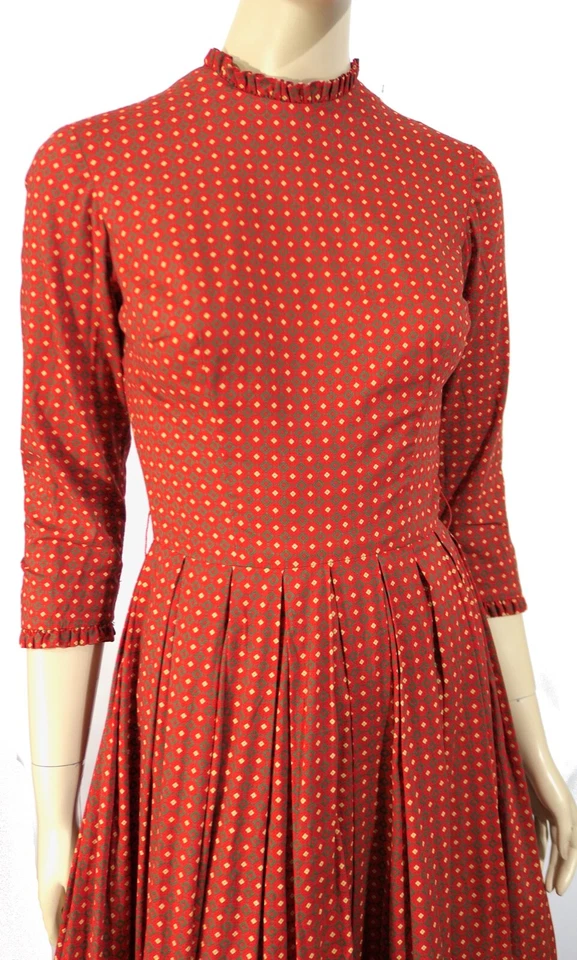 Maxi Vestido De Colección Años 60 Jeanne Darc Hippy Pradera Cottagecore Mod Rojo Algodón XS Foto 2 de 4