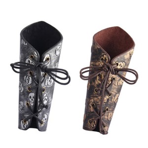 Pair Wide Black PU Leather Wrist Cuffs Bracelet Gothic Costume O-Ring Arm Guards