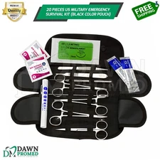 20 Pcs Black US Military Style Surplus Emergency Survival Kit W/Pouch German Gr