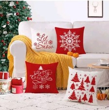 Christmas Decorative Throw Pillow Covers Red White Winter 18x18 Set Of 4