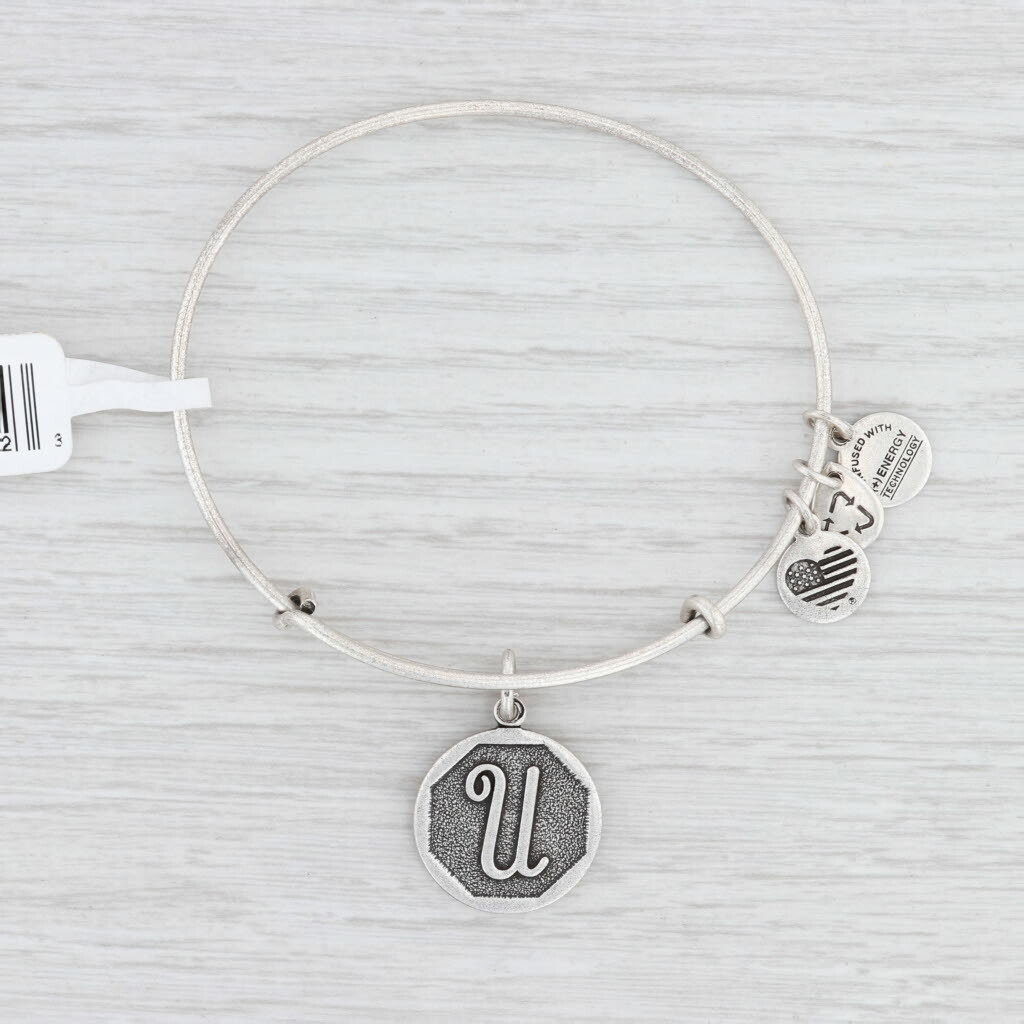 New Alex and Ani Initial U Bangle Charm Bracelet Rafaelian Silver Expandable