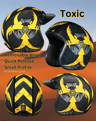 Daytona Wild Yellow Toxic Small Profile 3/4 DOT Motorcycle Unisex Helmet DC6-TOX - Picture 1 of 8