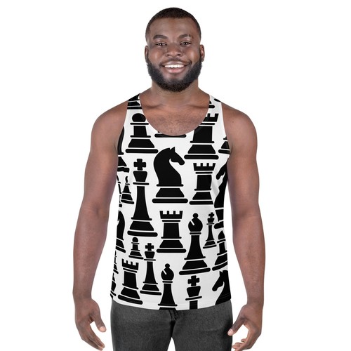Camiseta sin mangas de ajuste elástico para hombre - estampado de ajedrez blanco y negro - Imagen 5 de 9