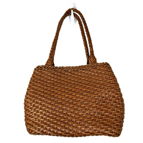 Bolso de mano vintage de cuero tejido marrón estilo bolso estructurado - Imagen 3 de 4