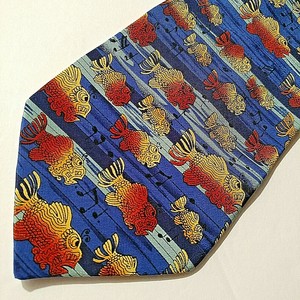 Jerry-Garcia-Grateful-Dead-Lion-Asian-Fish-Musical-Notes-Blue-Orange-Silk-Tie