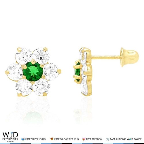 14k Yellow Gold 2Ct CZ & Birthstones Flower Stud Earrings 10mm - 第 2/71 張圖片