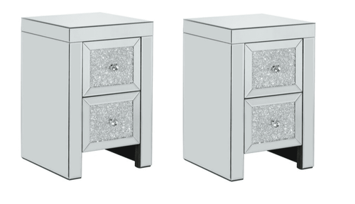 Birlea Anne SET OF 2 Mirrored 2 Drawer Bedside Table with Crystal Handle - Picture 2 of 9