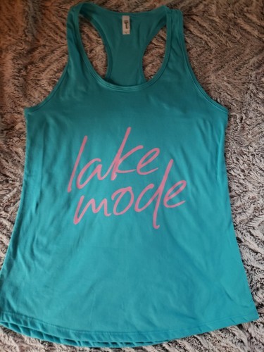 Women's custom aqua pink Lake Mode racer back tank top size Large  - Afbeelding 1 van 3