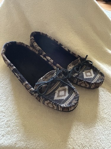Minnetonka Baja aztecische fahrende Mokassins braun schwarz beige Damen Größe 9