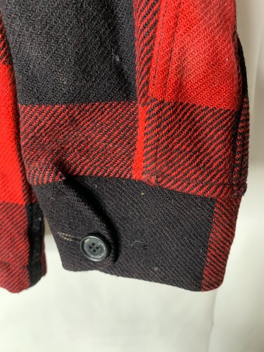 Vtg 50s 60s LL Bean Mens Sz M Script Label Mackinaw Red Black Plaid Hunting Coat - Picture 9 of 14