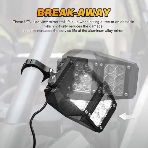 Side Mirrors w/Lights+Center Mirror For 2020-2025 Polaris RZR PRO XP/PRO R/Trail - Picture 10 of 15