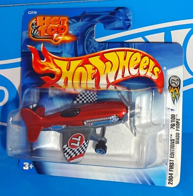 Hot Wheels 2004 Short Card First Editions #76 Madd Propz Airplane Mtflk Red