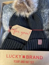Lucky Brand Ladies' Hat and Scarf Set Winter Gift Set for Women NIB Black Grey
