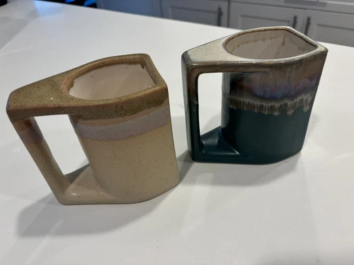 2 Vintage Padilla Stoneware Drip Glaze Stackable Coffee Mugs