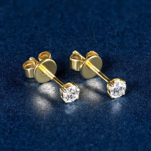 2CT Plated 10K Gold Moissanite Stud Earrings D Color Moissanite Piercing Earring - Picture 17 of 26