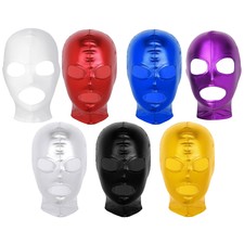 Unisex Full Face Mask Leather Shiny Wetlook Open Mouth Headgear Cosplay Prop