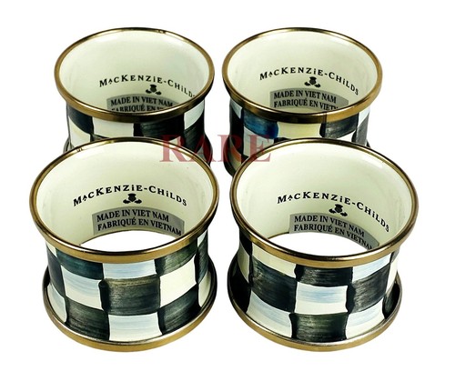 MacKenzie-Childs Courtly Check Set of Four Napkin Rings New Box - Picture 2 of 4