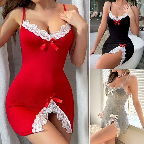 Abito pigiama intimo babydoll donna taglie forti sexy lingerie pizzo US - Foto 3 di 56