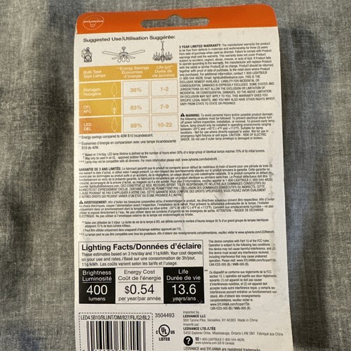 2x Sylvania Soft White 400 lm. Medium Screw Base B10 LED Light Bulb 4W - Picture 4 of 6