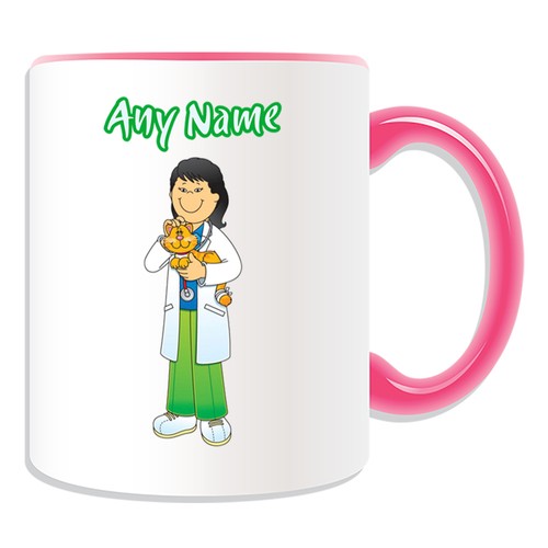 Personalised Gift Vet Female Black Hair Mug Money Box Cup Pet Surgeon Cat Kitty - Picture 1 of 21