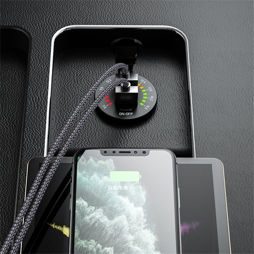 DC 12-24V QC 3.0 + Type-C Car Dual USB Charger With LED Voltmeter ON OFF Switch - Photo 3 sur 12