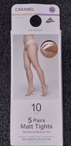 5Pair Matt Tights 10 Denier Primark Reinforced Body Toe Sand Caramel Black Mocha - Picture 2 of 9