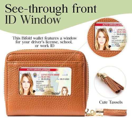 RFID Geldbörse für Frauen Ultra Slim Damen Echtleder Doppelfaltung & Münzfach... - Bild 3 von 6