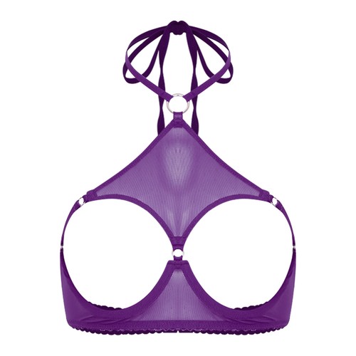 Damen Netz 1/4 Cup Balconette Bralette Schnürung Neckholder Bügel Regal BH Tops - Bild 49 von 61